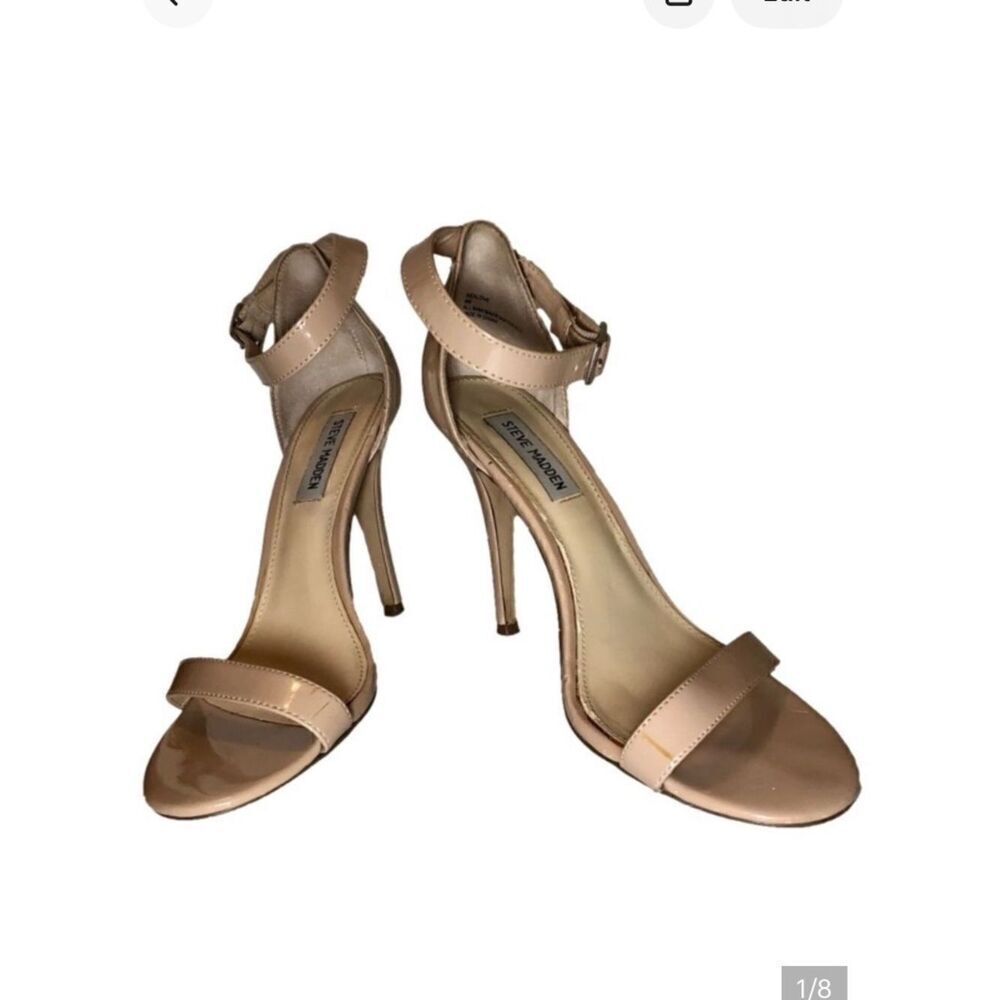 Steve Madden Realove Ankle Strap High Heel Sandals in Tan Patent Women’s 9M